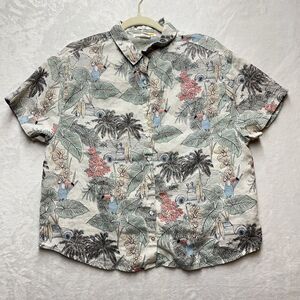 C&C CALIFORNIA Linen Short Sleeve Button Shirt‎ Womens Large Hawaiian Beach